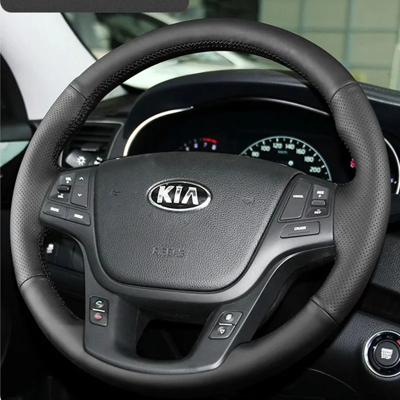 For Kia Sorento 2009-2014 K7 Cadenza 2011-2015 Customized High Quality Hand Sewn genuine Leather car Steering Wheel Cover