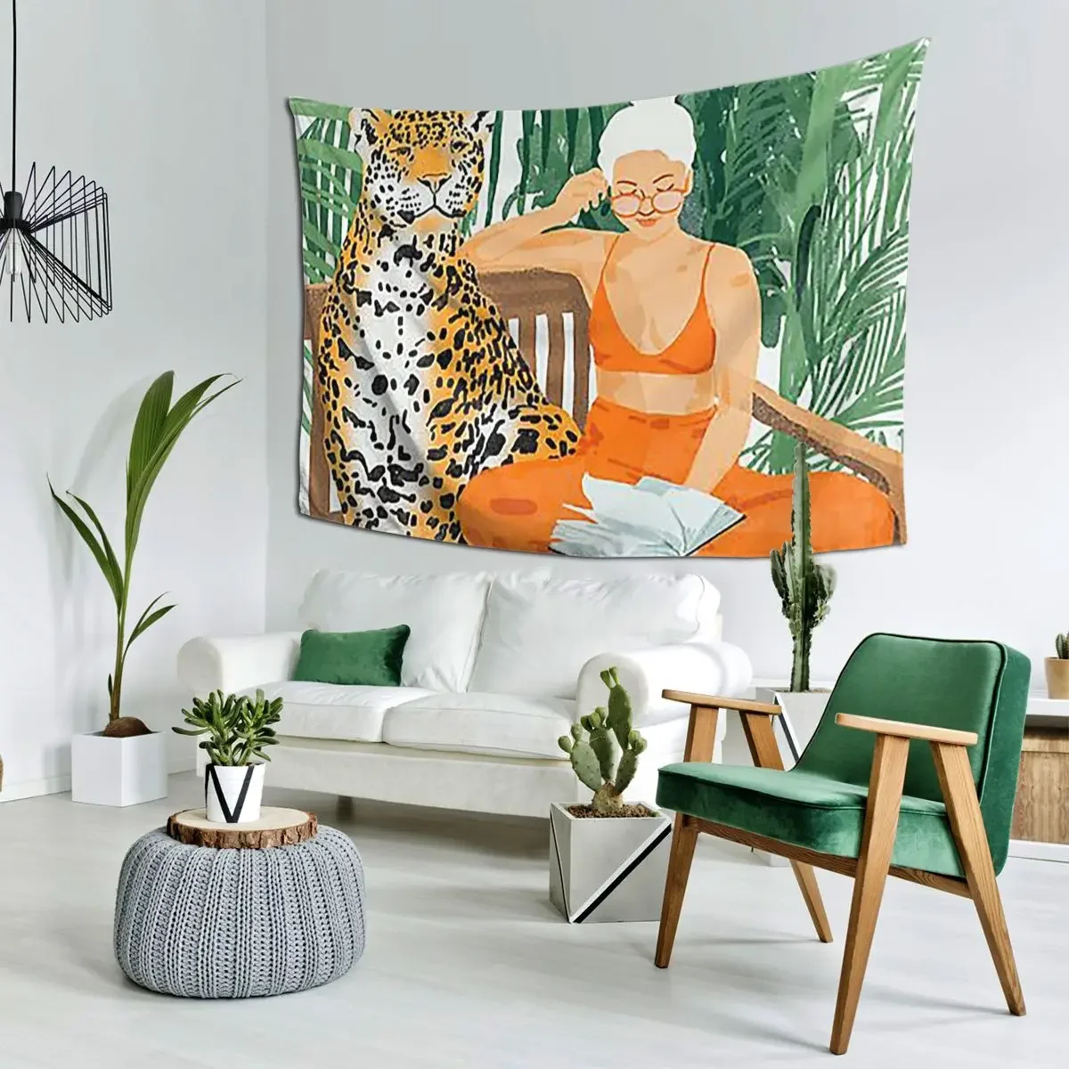 Jungle Vacay Bohemian Blonde Woman Tapestry Hippie Wall Hanging Aesthetic Home Tapestries for Living Room Bedroom Dorm Room