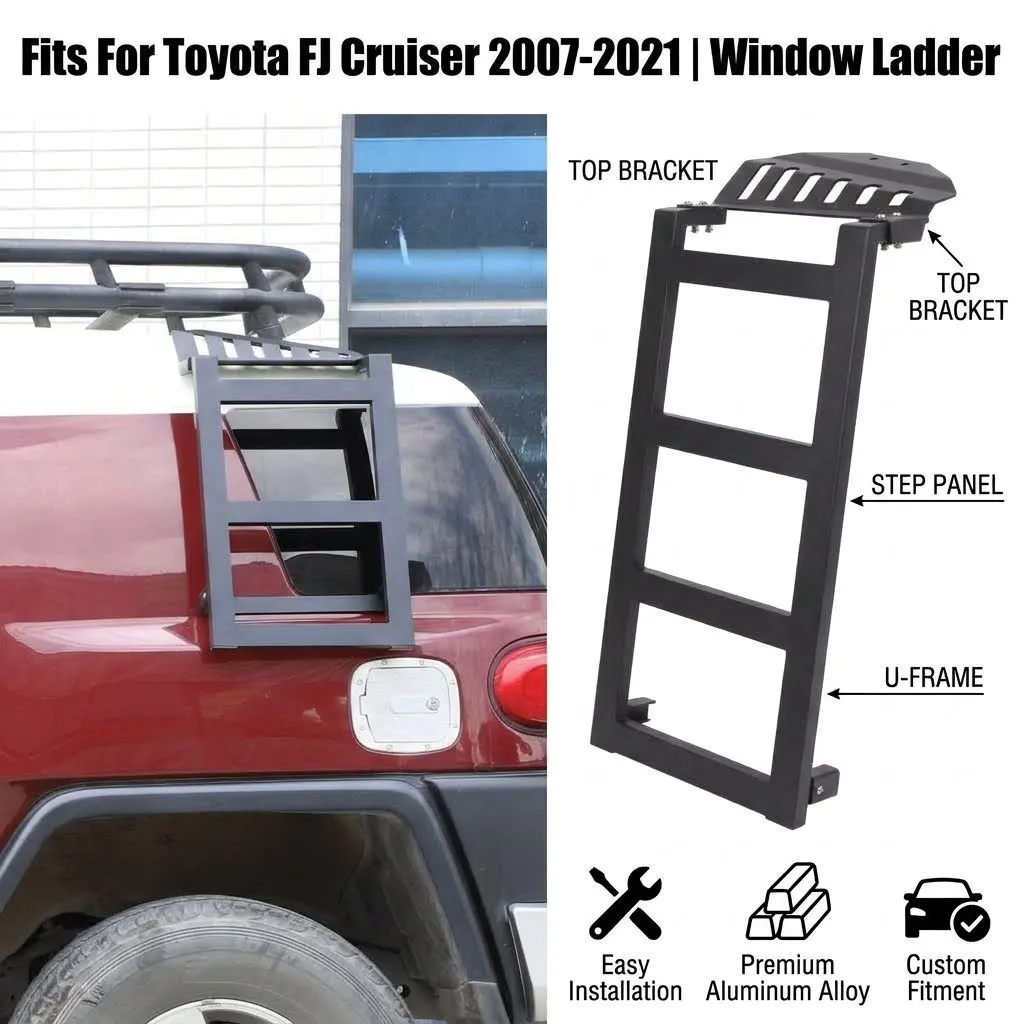 Aluminum Alloy Car Rear Side Window Roof Step Ladder For Toyota FJ Cruiser 2007-2021 Side Access Ladder Roof Rack Accessories