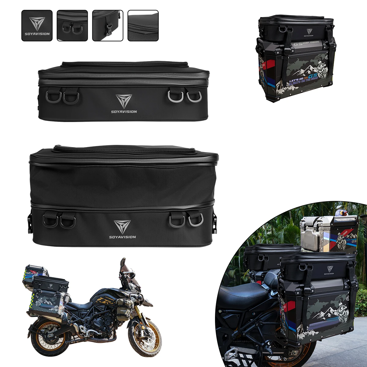 SOYAVISION Motorcycle Side Box Top Pannier Case Bags For BMW Adventure Waterproof Top Bag Luggage Expandable Rear Seat Luggage