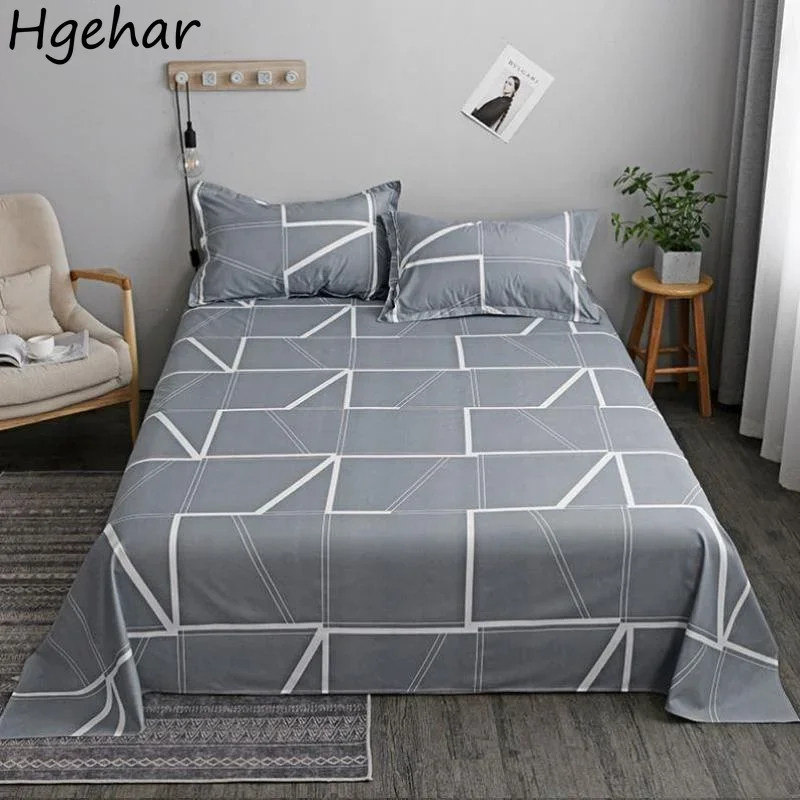 Flat Sheets Washed Cotton Durable Machine Washable Anti-Mites Bed Sheet Home Adult Plaid Simple Breathable Soft Bedspread Single