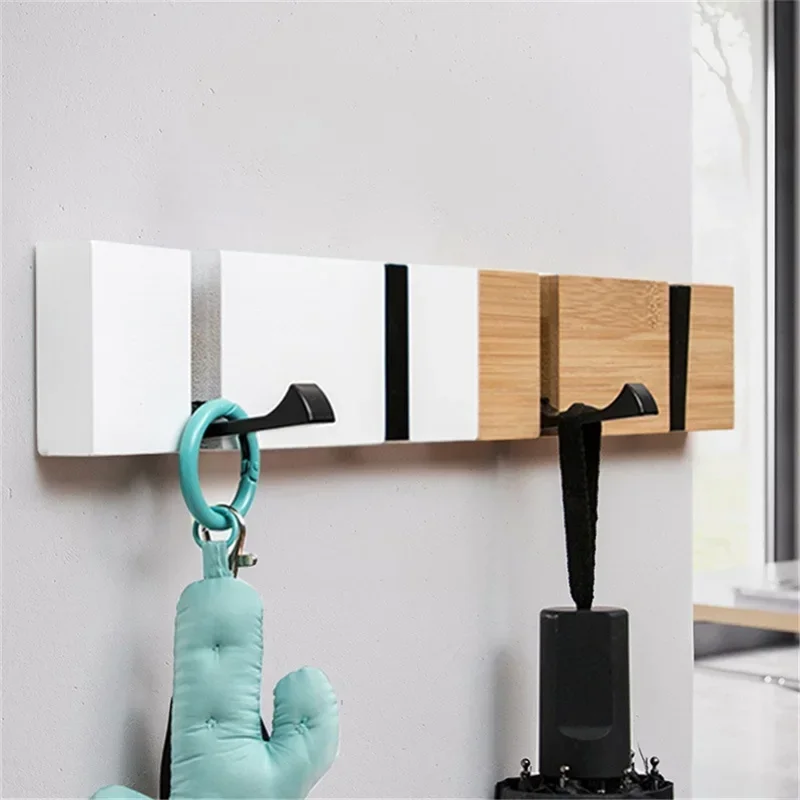 Nordic Wall Mounted Coat Rack with Movable 5 Hooks Aluminum Clothing Rail for Hat Towel Robes Wooden Hanger Perchero Furniture