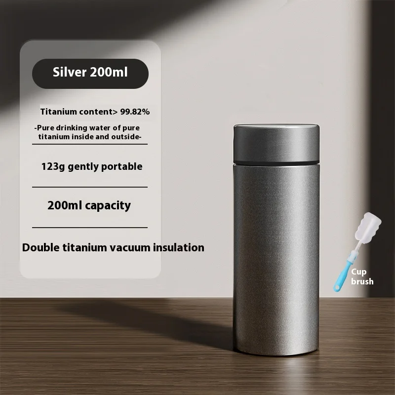 Gianxi Isolierter Becher aus reinem Titan für Herren und Damen, hochwertiger Wasserbecher, tragbare Teetasse, Tee-Wasser-Trennung, Titan-Becher 4