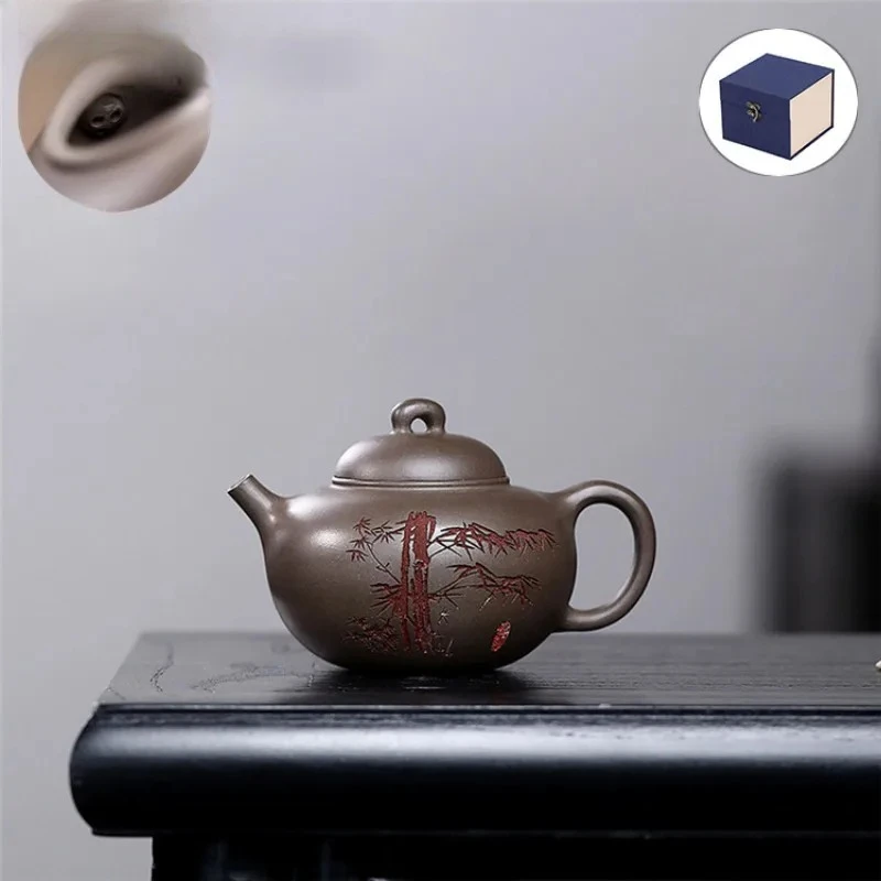 

180ml Traditional Yixing Purple Clay Teapot Handmade Pot Raw Ore Steel Grey Section Mud Tea Maker Kettle Zisha Tea Set Tea Gift