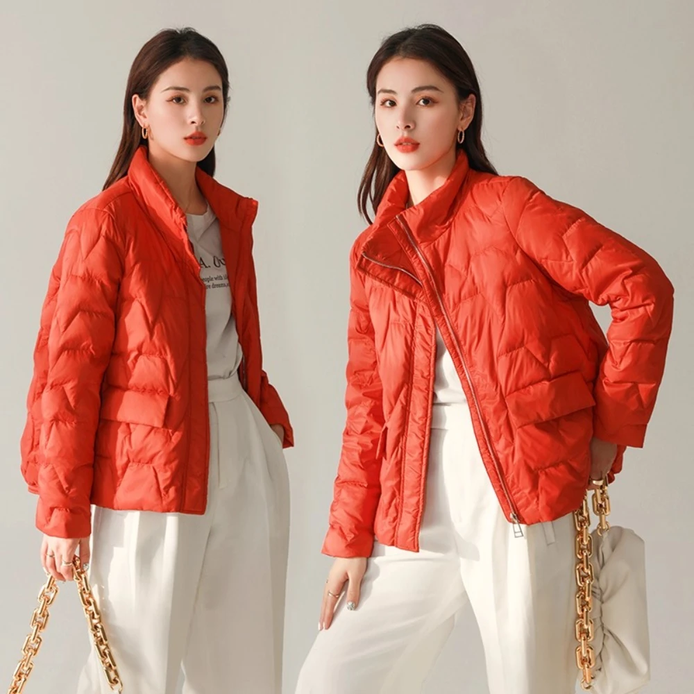 

2025 Autumn Winter New Lightweight Down Jacket Women Short Casual Loose Stand Collar Fashion White Duck Down Warm Thin Coat