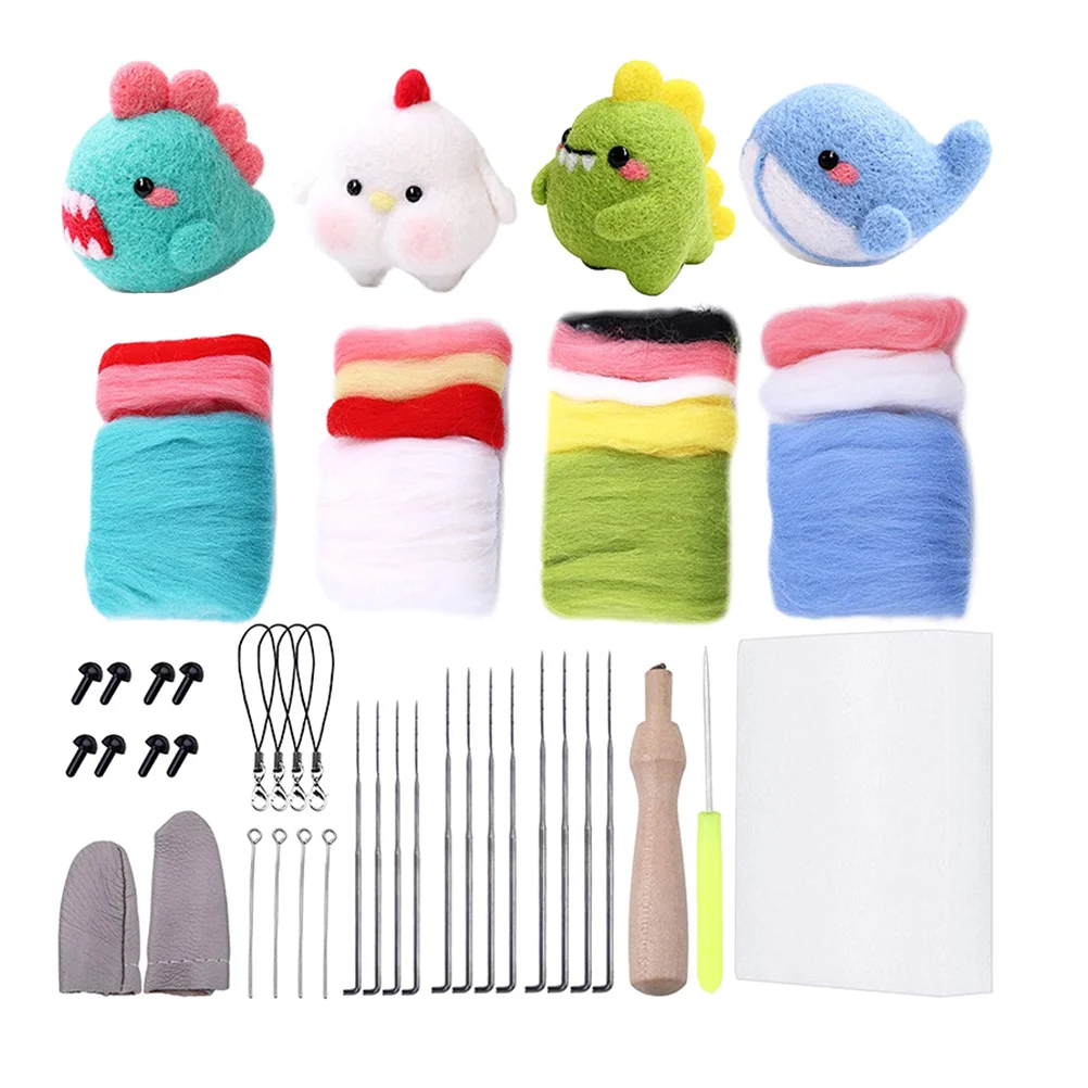 

4Set DIY Felting Set Wool Felt Kit for Beginners Easy to Follow Instructions Home Decoration Needle Felting Kit