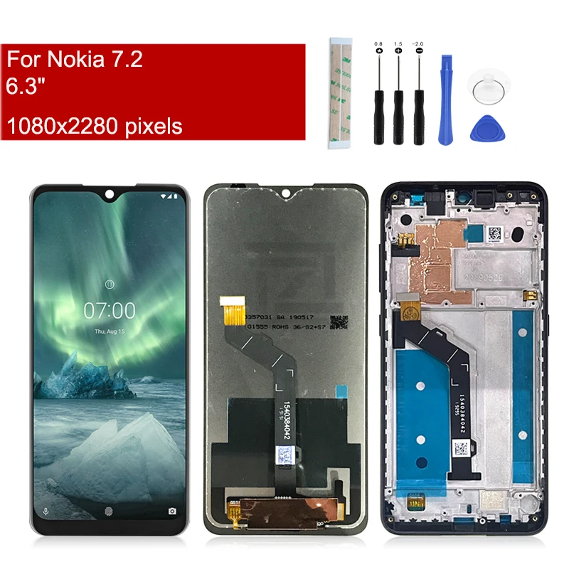 IPS LCD per Nokia 7.2 Display LCD Touch Screen Digitizer Assembly con cornice TA-1193 TA-1178 schermo Lcd sostituzione parte di riparazione