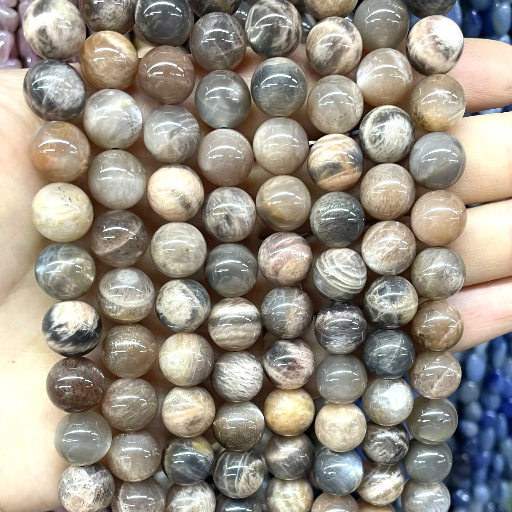 6 8 10MM Natural Black Sunstone Moonstone Round Loose Spacer Gems Beads For Jewelry Making DIY Bracelet Necklace Accessories