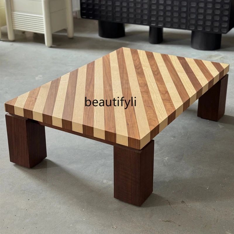 

Medieval retro creative personality fashion striped solid wood, modern, designer rectangular art coffee table
