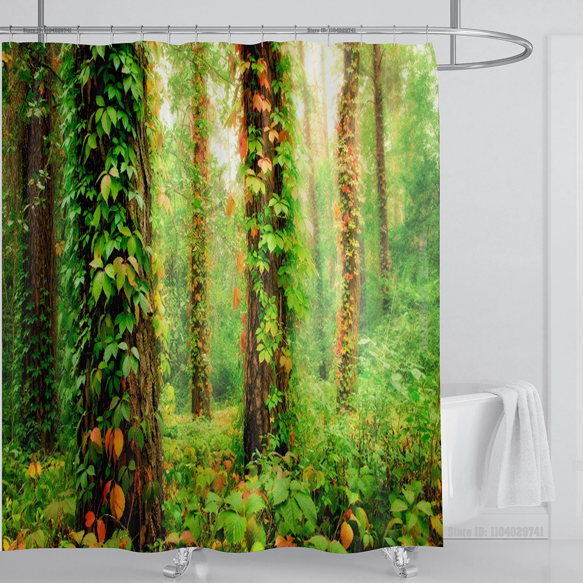 Modern 3D Printing Forest Refreshing Scenery Shower Curtain Waterproof Landscape Green Plant Mountain With Hooks Bathroom Decor