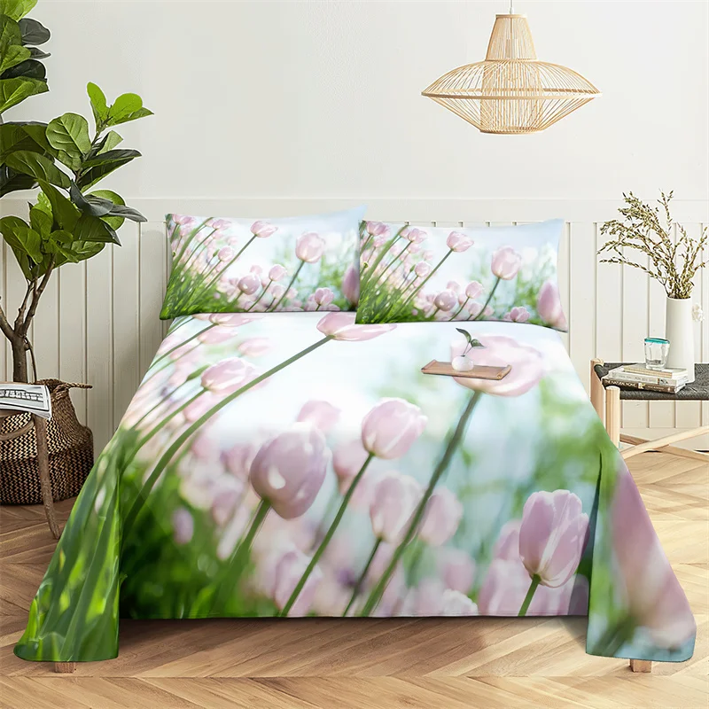 Plant Flowers Queen Sheet Set Girl, Lovers Room Flower Bedding Set Bed Sheets and Pillowcases Bedding Flat Sheet Bed Sheet Set