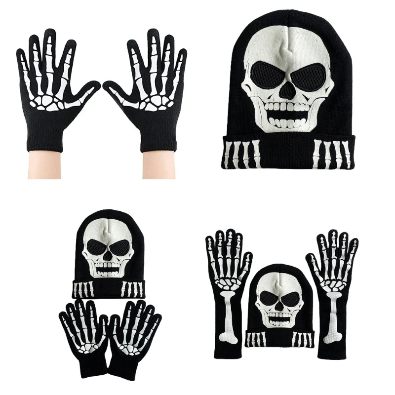 

Glowing Skeleton Hand Gloves for Halloween Celebrations Adult Teens Punk Costume