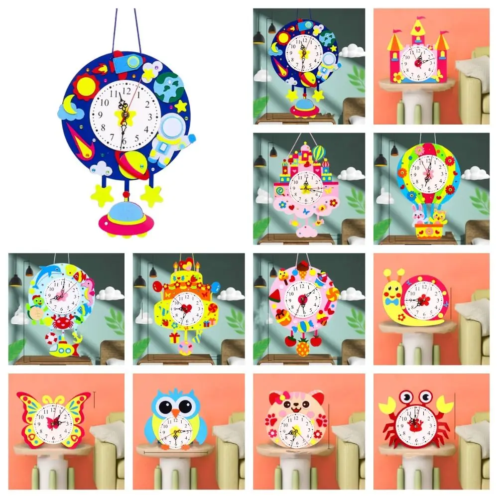 Tecido não tecido relógios de cognição brinquedos diy quebra-cabeça hora minuto segundo diy relógio brinquedos dos desenhos animados tempo ajuda de ensino do bebê brinquedos diy