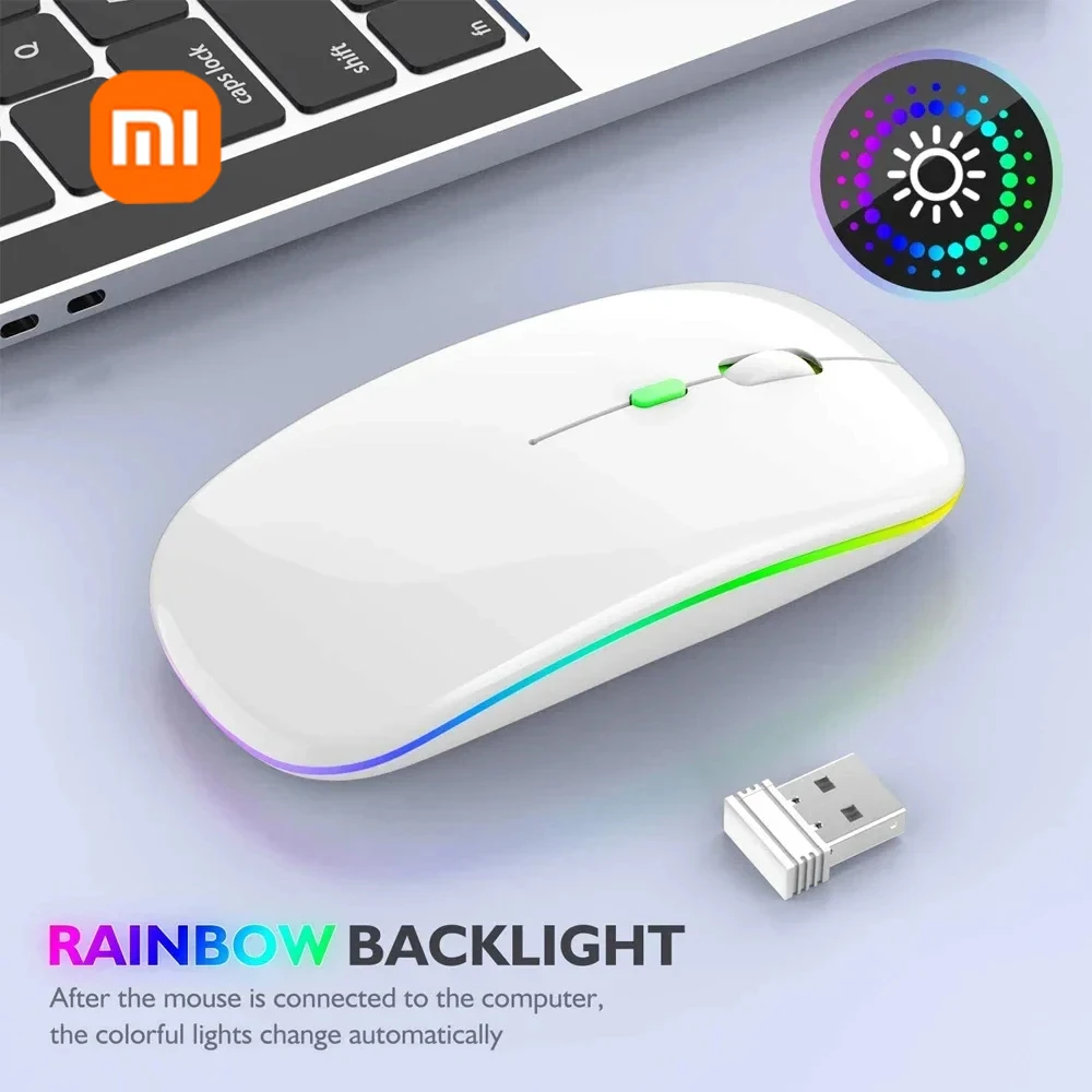 Ratón inalámbrico óptico Xiaomi con Bluetooth, modo Dual, recargable, silencioso, LED, PC, portátil, ordenador, Mous, receptor de 2,4 Ghz