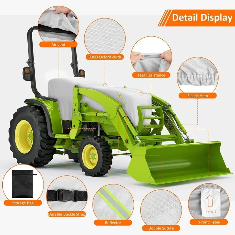 Heavy Tractor Cowling Cover Grey 800D Oxford Waterproof Windproof Dust Cover For Kubota/John Deere/Mahindra/Bobcat Tractor Cover