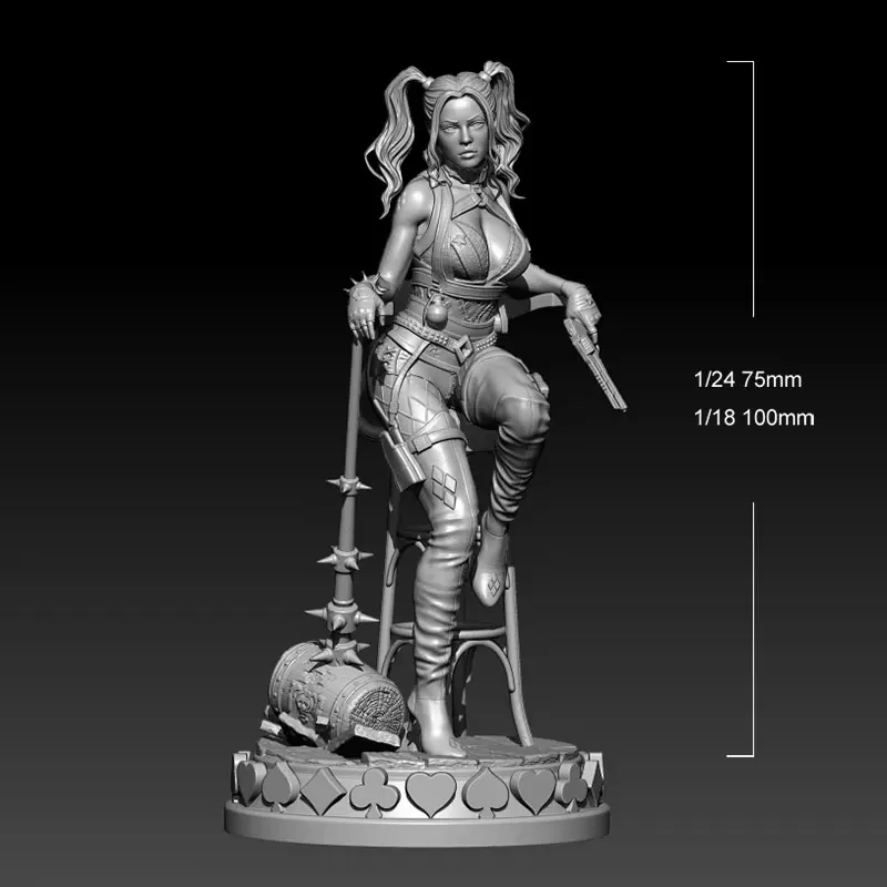 1/24 75mm  1/18 100mm Resin Model Kits Joker Girl  Sculpture 1/24 figure 617