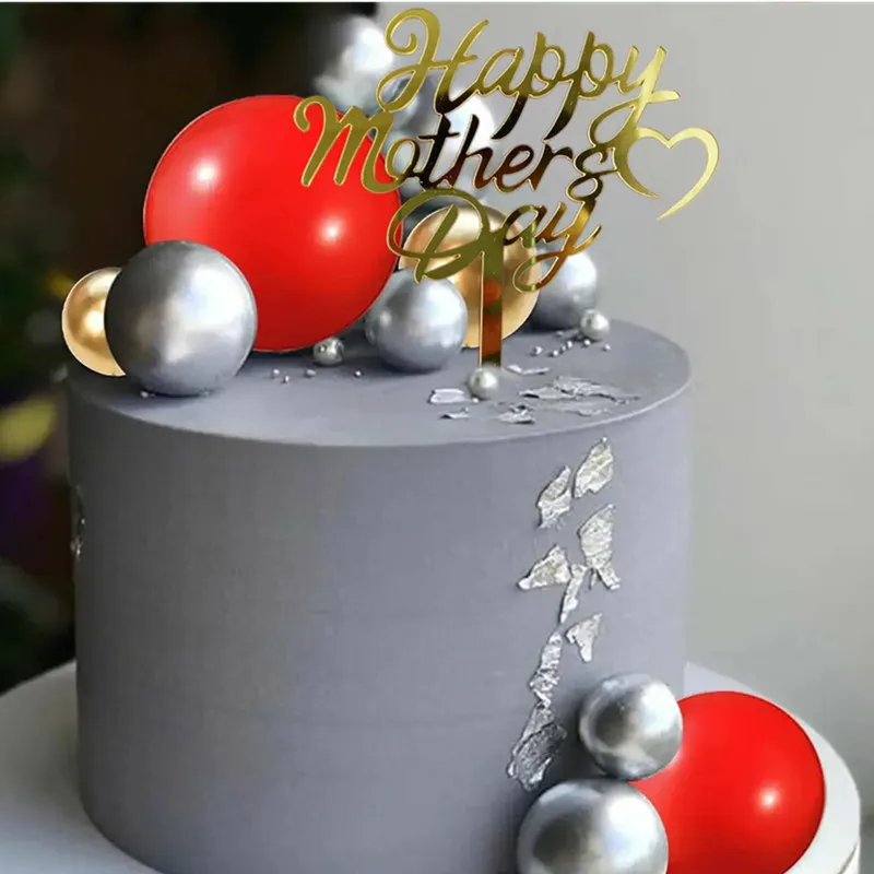 New Pink Gold Mothers Day Birthday Cake Topper Acrylic MOM Dessert Decoration for Mother's Day Party Cake Topper Baking Supplies