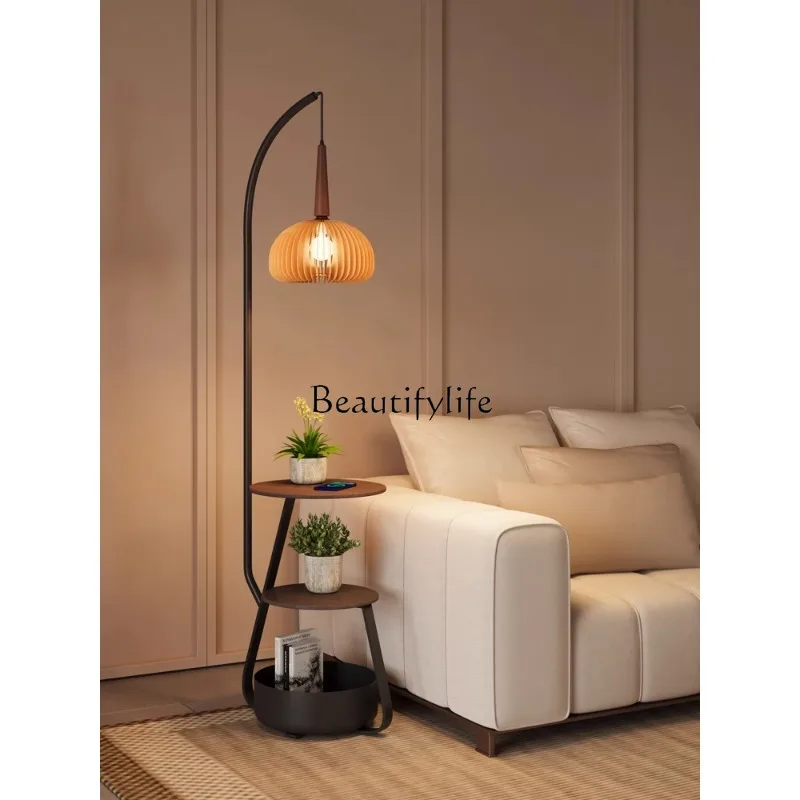 Floor Ornaments Luminous Mid-Ancient Style High-Grade Bedroom Bedside Table Storage Integrated Wireless Charger