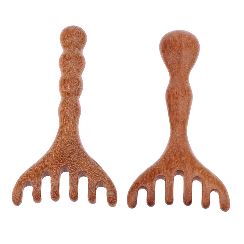 Natural Wooden Wide Six Teeth Long Handle Comb Meridian Massage Anti-static Head Six Claw Massager Promote Blood Circulation