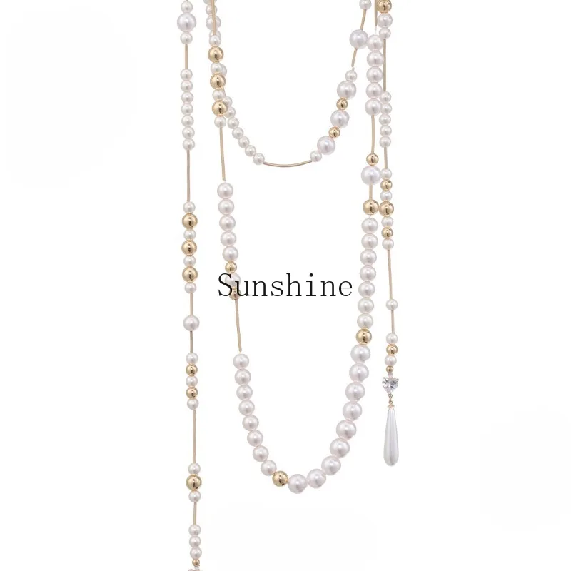 

Pearl necklace adjustable length winding thousand gold wind neck chain