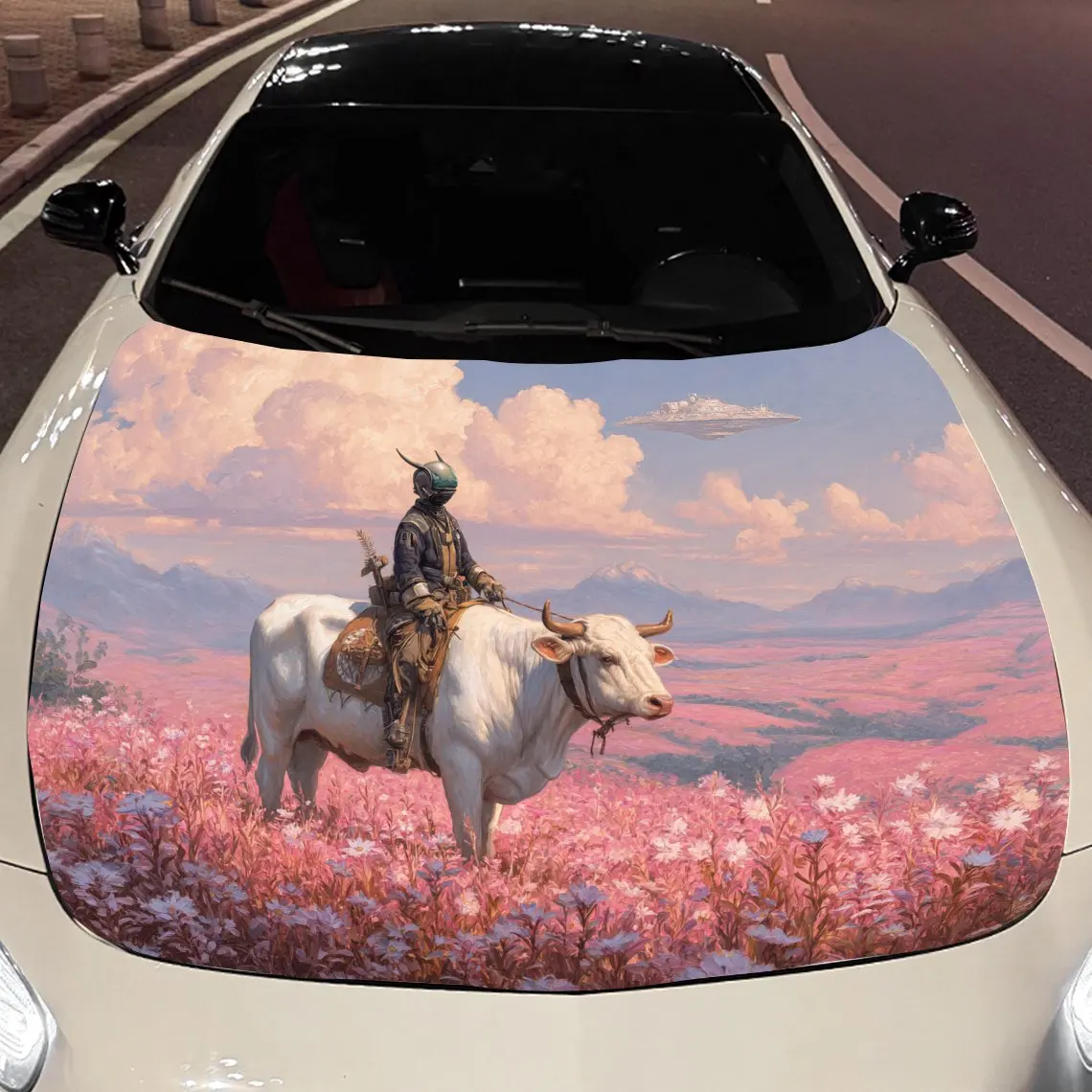 

Cow and alien Car hood packaging sticker, PVC material, self-adhesive waterproof, anti-slip paint, car exterior decoration acces