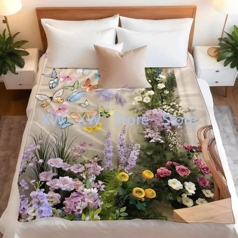 Beautiful flowers soft and warm flannel nap blanket, camping and travel blanket