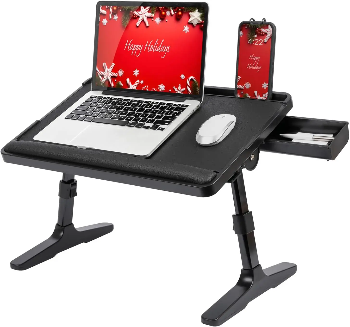 

Adjustable Laptop Bed Desk with Wrist Rest, Media Slot, and Storage - Fits Up to 17 Inch Laptops