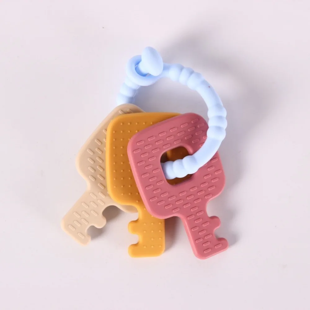 Silicone Key Chain and Sensory Teether Interactive Washable Bed Bell Toy Montessori Pain Relief Teething Toy Growing Up Games