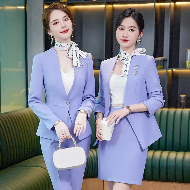 

Long Sleeve Stand Collar Fashion Short Temperamental Business Wear Hotel Uniforms Internet Celebrity Formal Wear Solid Color Stu