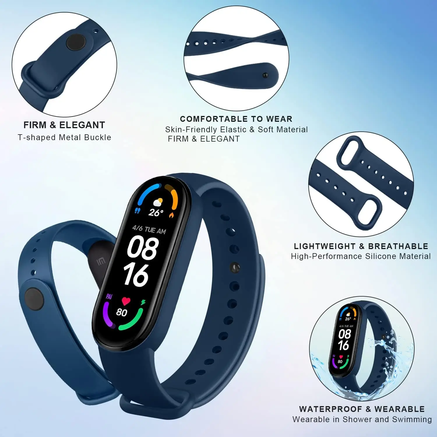 2Pcs Watchband For Mi Band 7 6 5 4 3 Bracelet Xiaomi Mi Band Strap Silicone Sport Replacement Wristband Smartwatch Accessories