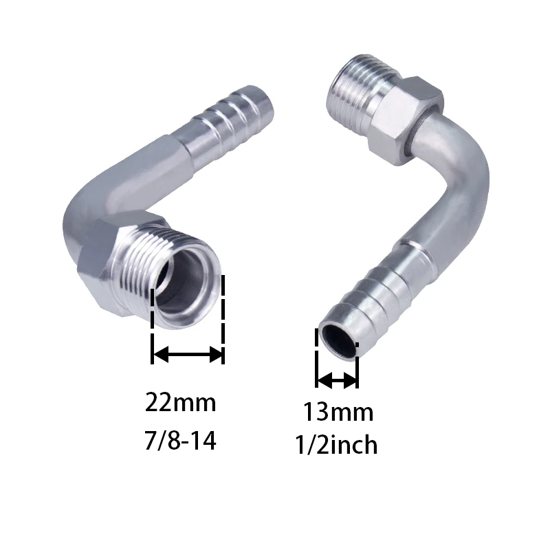 #10 13mm 90 Degree Male Insert O-ring Barbed Fitting for A/C R12 Refrigerant Hose