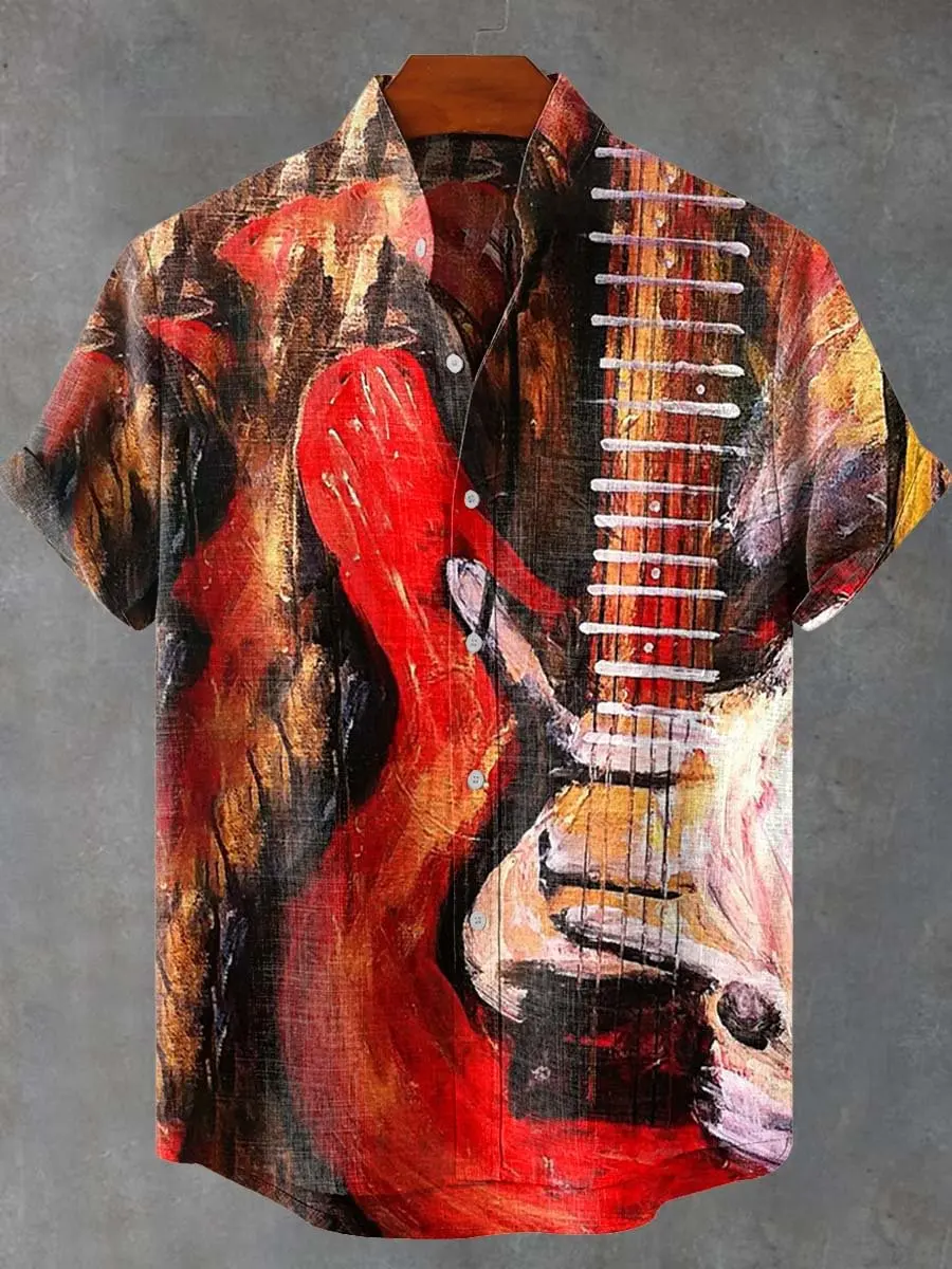 New retro music art digital printing casual short sleeved shirt pure casual versatile summer short sleeved shirt top