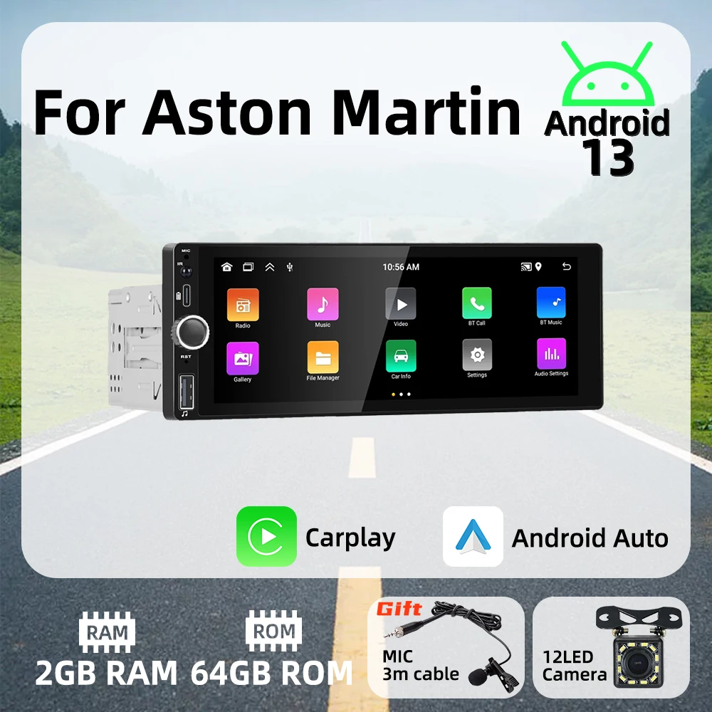 

Carplay Android Auto Android Car Multimedia 1 Din Radio for Aston Martin 6.86" Screen Stereo Head Unit Autoradio GPS Navigation