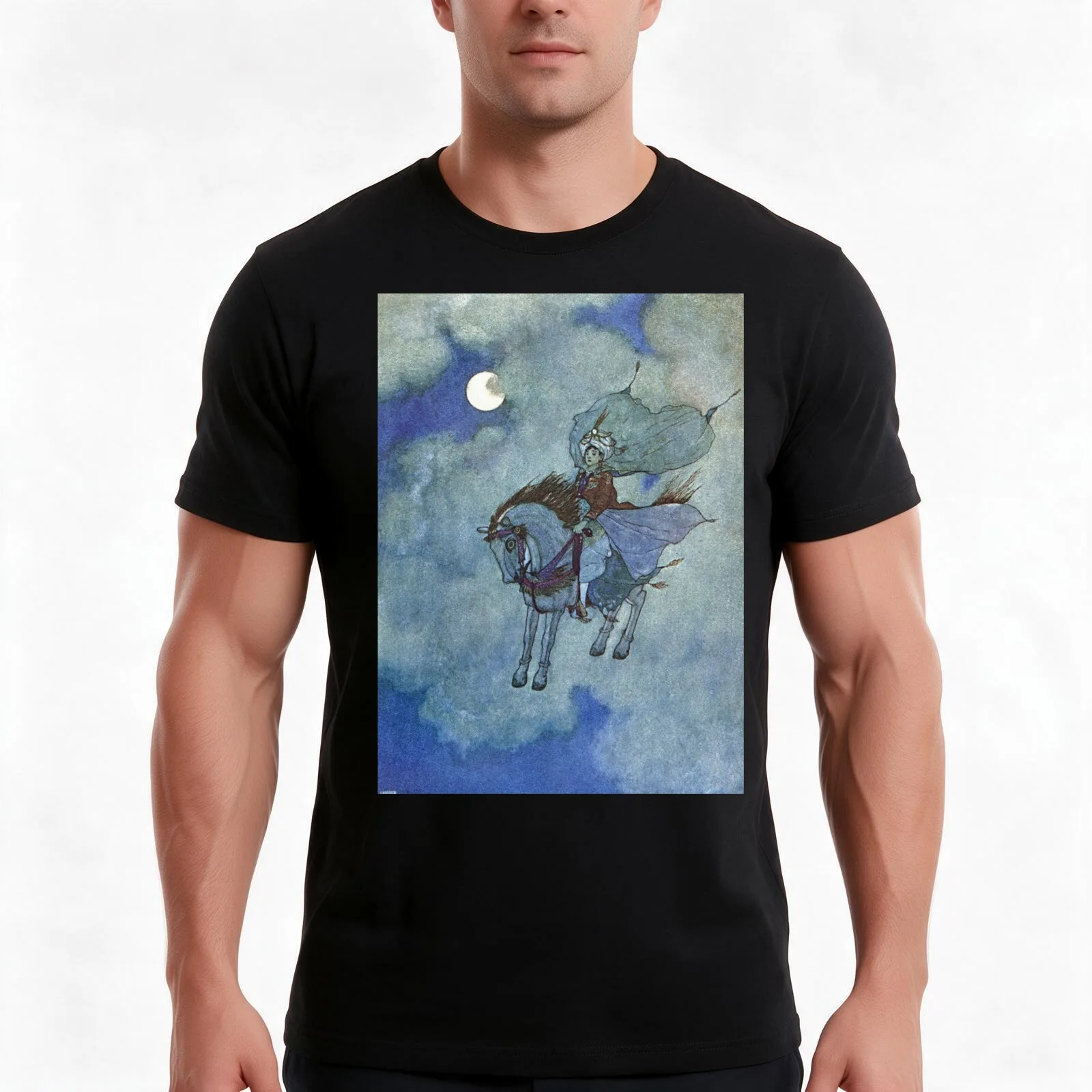 “The Magic Horse” by Edmund Dulac T-Shirt Summer Casual Cotton Tee, Unisex Men Women
