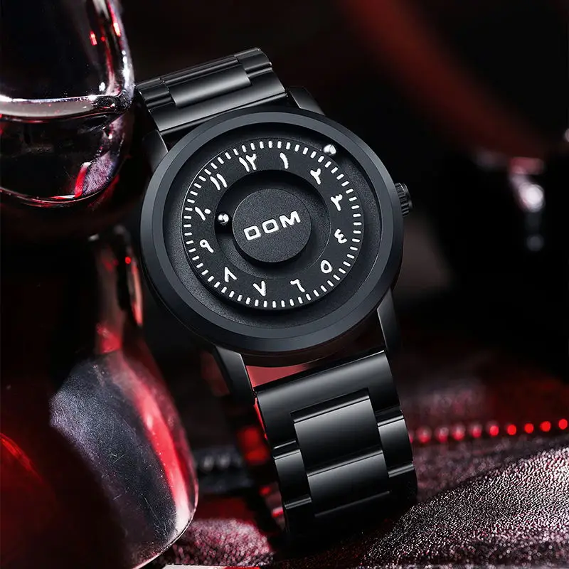 DOM 1769 Man Watch Creative Silver Stainless Steel Scrolling Beads Quartz Watches for Men Male Magnetic Force Life Waterproof