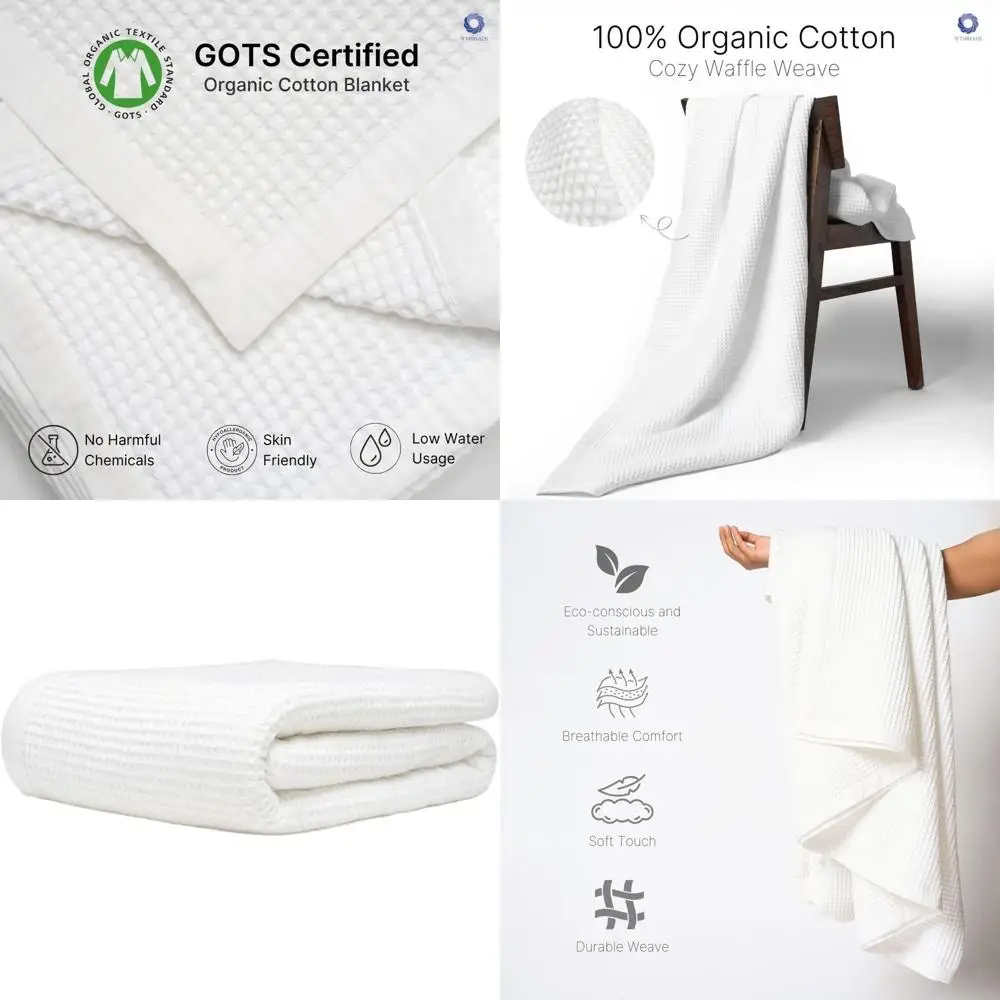 

Сертифицированное органическое хлопковое одеяло с узором Wale Weave, 66x90, уютный плед для дивана или кровати, мягкий элемент домашнего декора, белый цвет