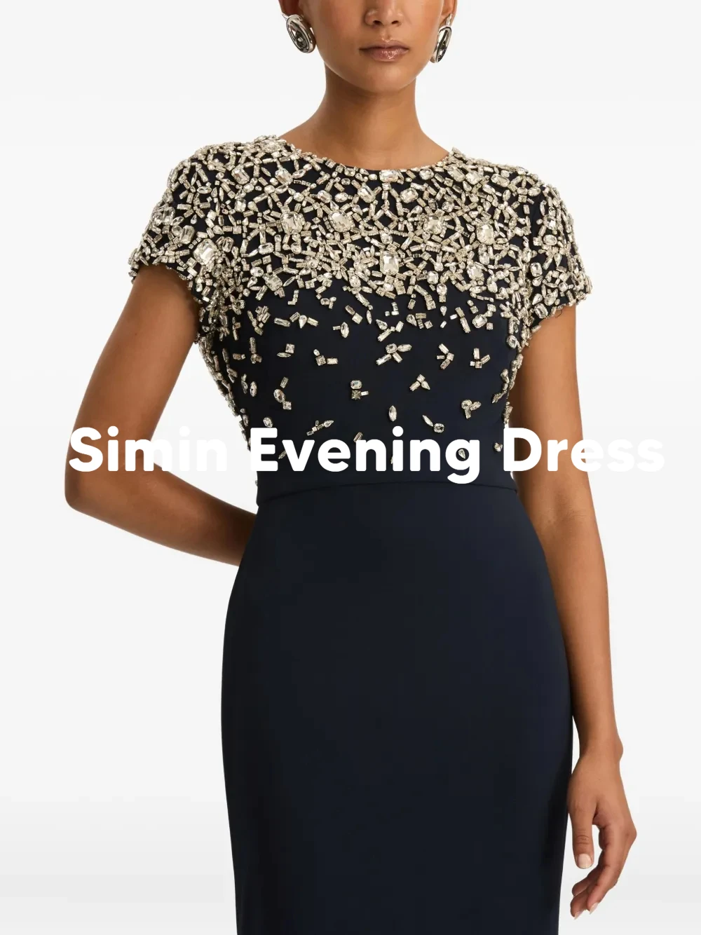 Simin – robe de soirée sirène pour femmes, personnalisée, col rond, perles, manches courtes, longueur au sol, robes de soirée élégantes, 2026