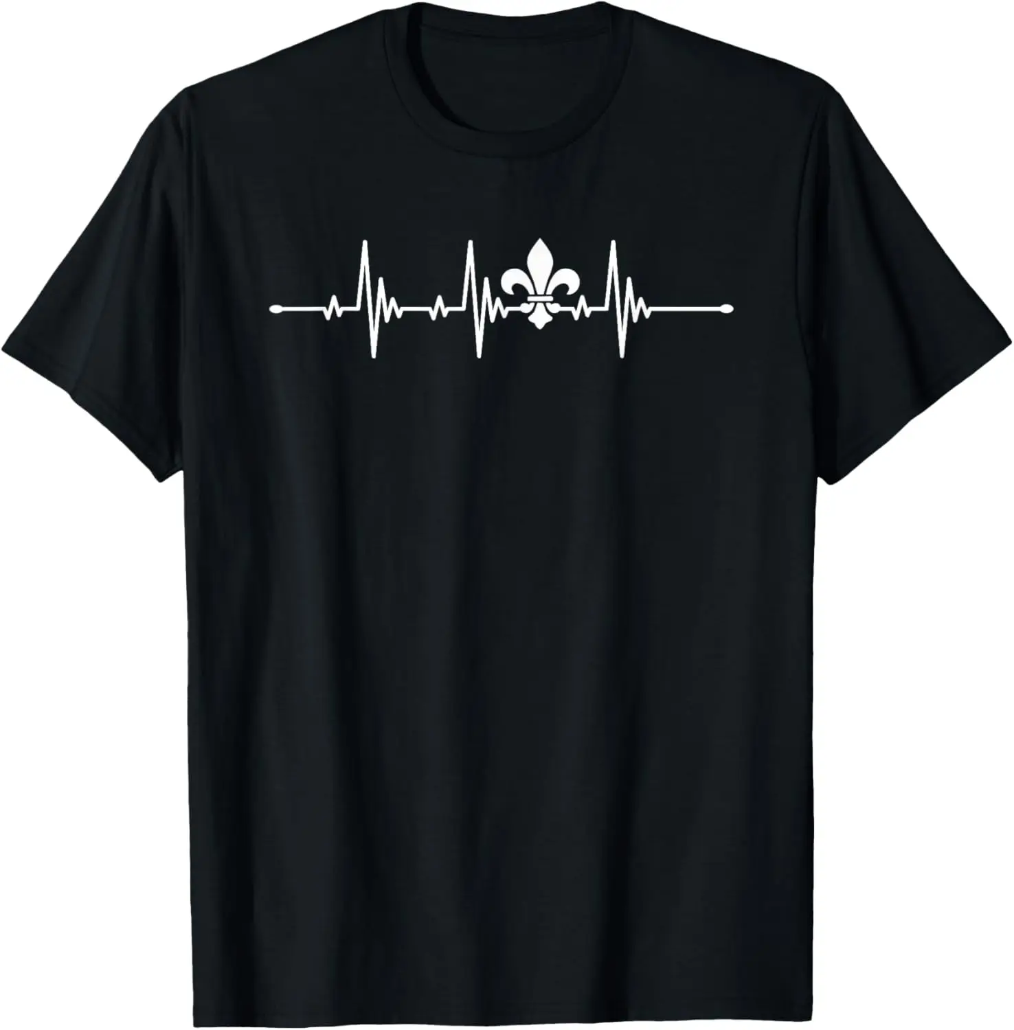 Fleur de Lis Heartbeat ECG Rhythm Graphic Tee Men Casual Cotton Short Sleeve T-Shirt Mardi Gras