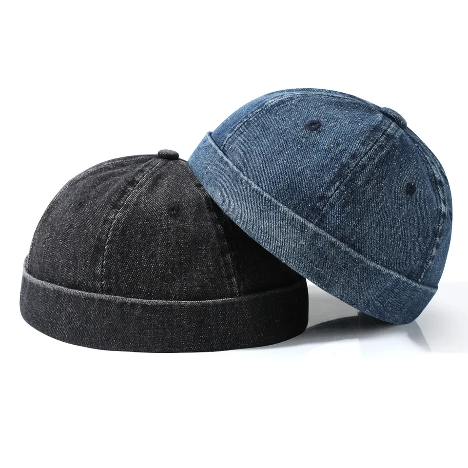 

Korean Washed Denim Cap Couple Unisex Vintage Peaked Sailor Hat Rolled Brim