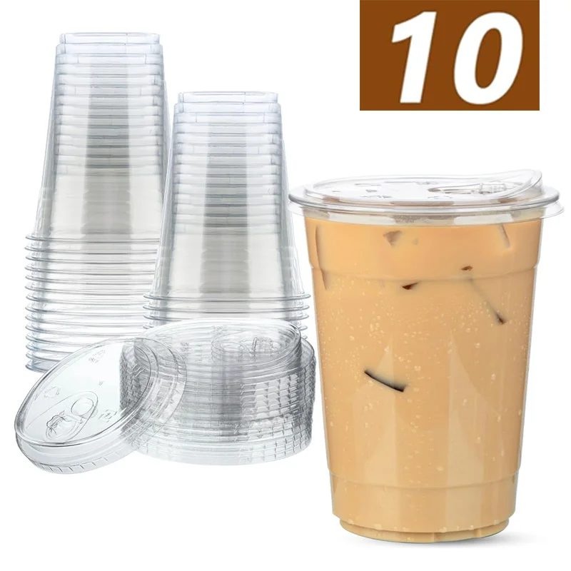 10 Pack 16oz Clear Cups with FLAP CAP: Stop Bugs & Spills! Enjoy Christmas Drinks, No Cleaning Hassle After the Party.