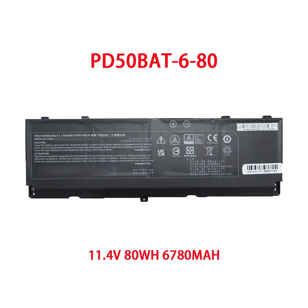

Аккумулятор для ноутбука CLEVO PD50BAT-6-80 6-87-PD50S-82B01 11,4 В 80 Втч 6780 мАч новый