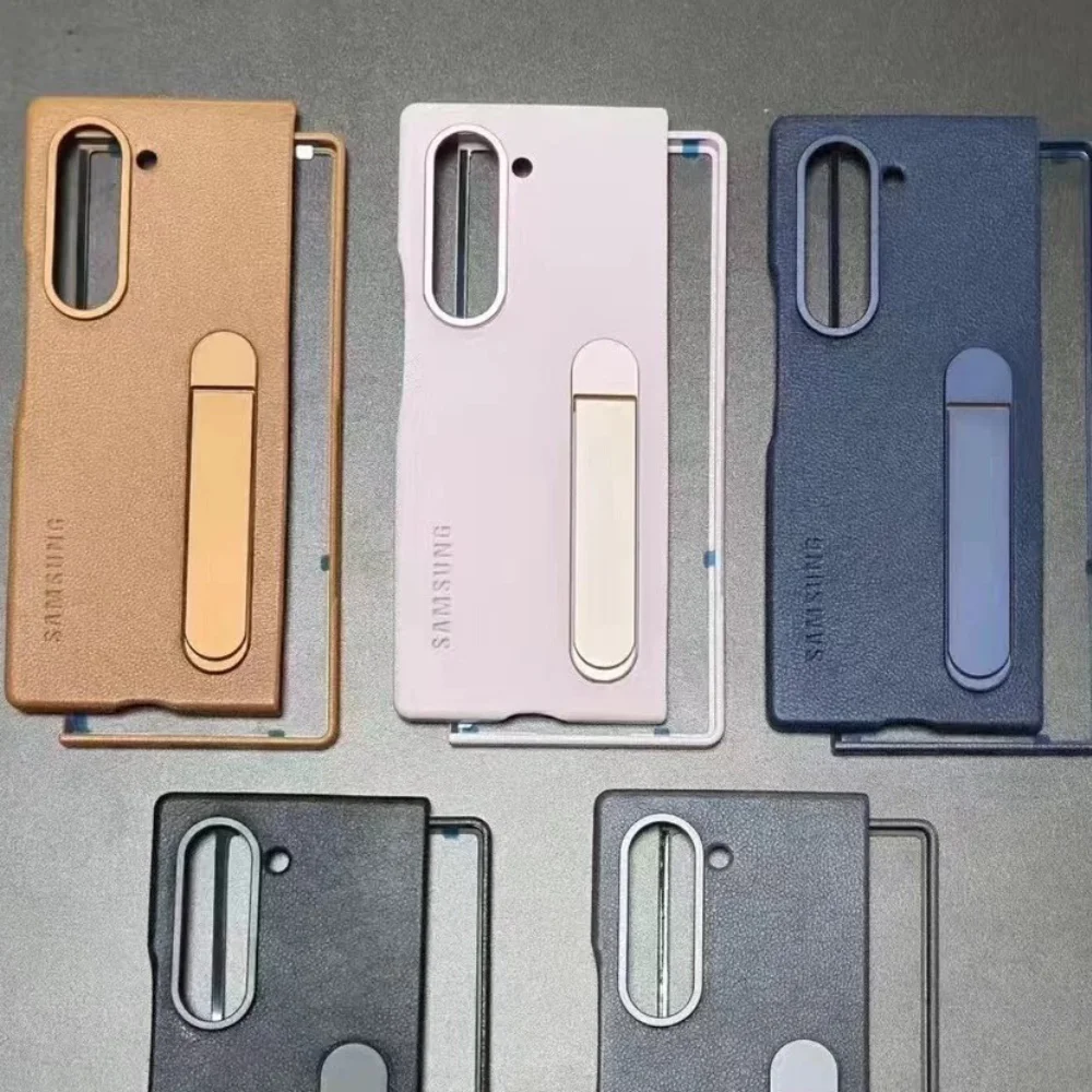 For Samsung galaxy River Z Fold 6 brackets Genuine Leather Phone Case Business High-end Fold 6 Shockproof Protective Case