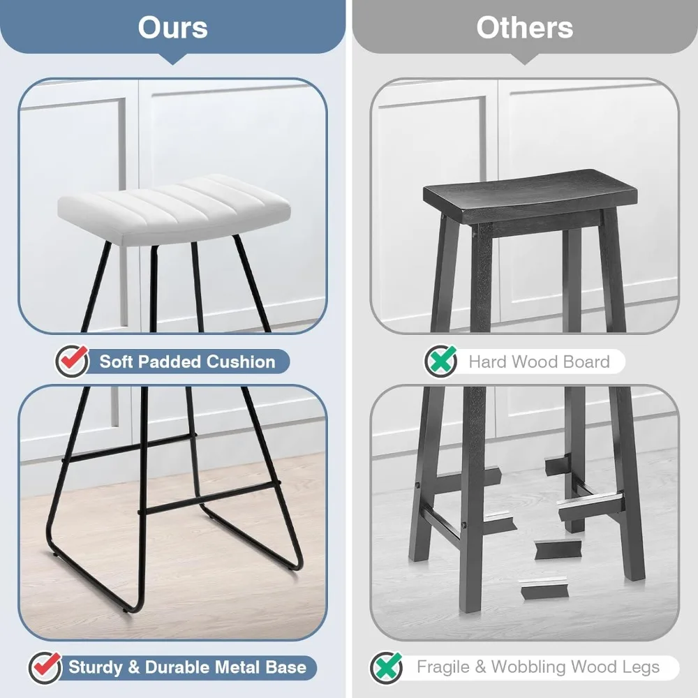 SICOTAS-Bancos Modernos, Contra Altura, Assento para Sela Branco, Banqueta para Cozinha, 24 polegadas, Conjunto de 2