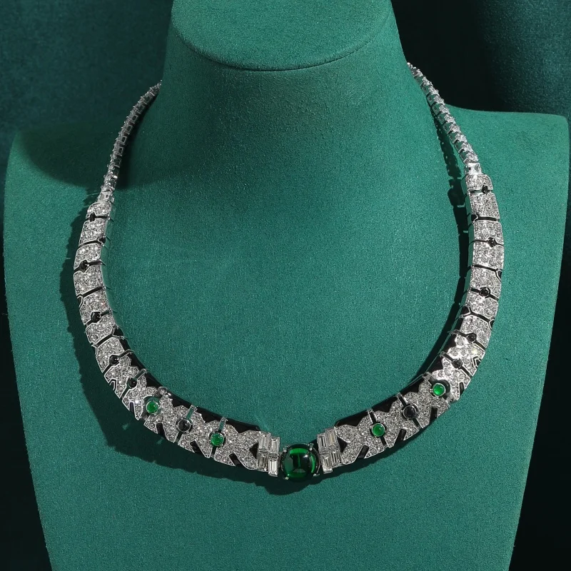 

Vintage Choker Green Necklace For Woman Zircon Luxury Designer Jewelry Silver Plated High Quality Accessories Wedding Party 2026