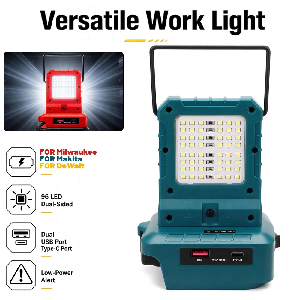 For Makita 18V Li-ion Battery Super Bright LED Work Light with USB+Type-C Port Portable Flood for Night Work Emergency Tool Ligh