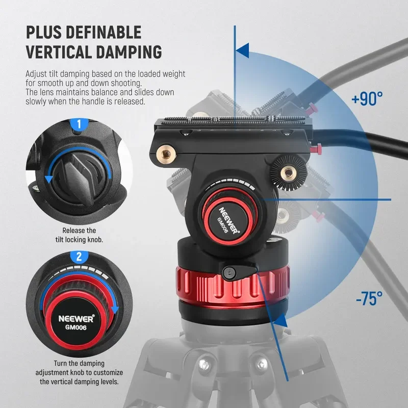 

Профессиональная видеокамера-штатив NEEWER GM006 с гидравлической головкой и поворотом на 360 градусов ° Панорамный демпфер и грузоподъемность 22 фунта (10 кг)