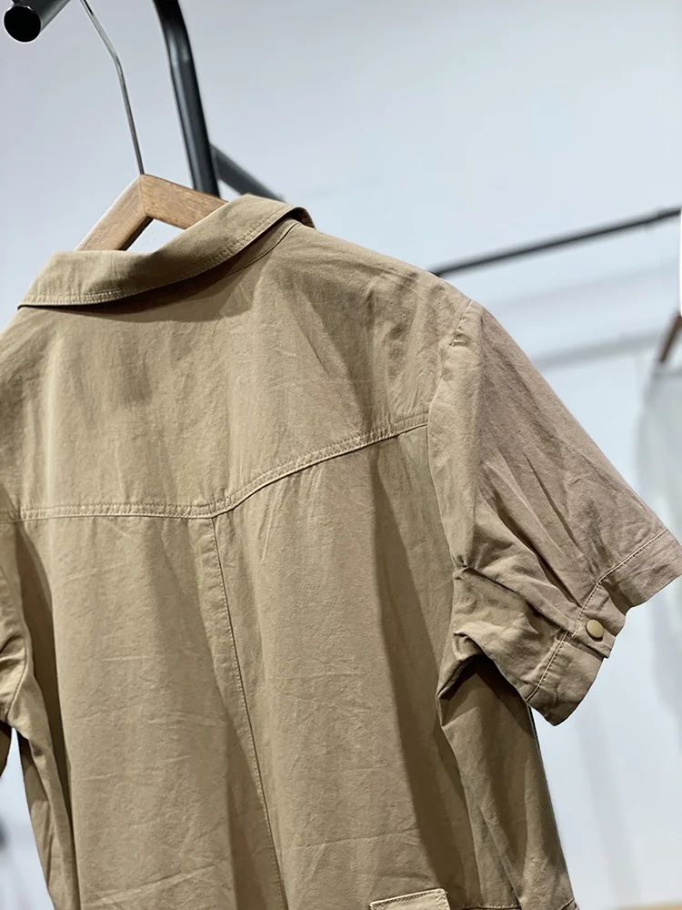 Comfortable Casual Street Sle Commute  Collar f Buttoned Women's Onesie Cotton Wide Leg Pants Midi Length