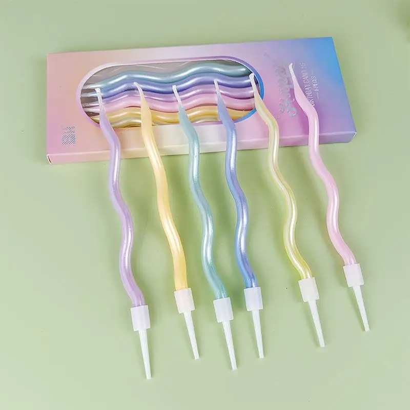 New Six Birthday Candles In Various Colors, Including Curved, Rotating, Spiral Cakes, For Baking Party