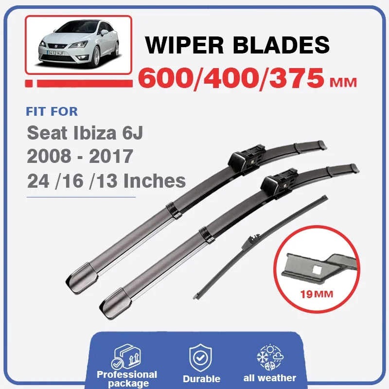 3x Front Rear Wiper Blades For Seat Ibiza 6J 2008 - 2017 Hatchback Coupe 24\