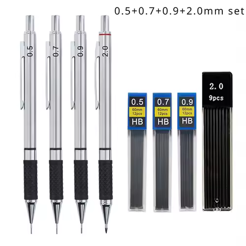 Metal Mechanical Pencil set with pencil grip Leads Art Drawing Student Office Supplies 0.5/0.7/0.9/2.0mm Automatic Pencil - Image 7